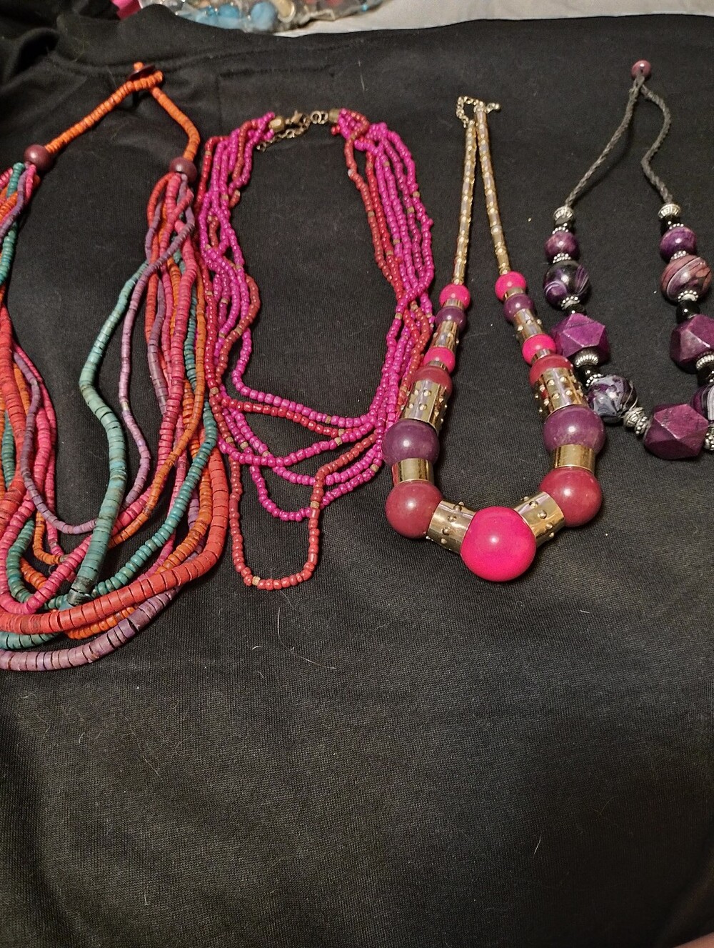 Set Of Four- Vintage Beaded Purple Necklace Lot